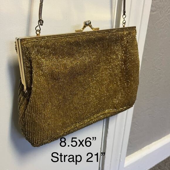 Vintage 1980s GOLD Geometric Beaded Luxury Designer Evening Bag Pristine 1 - Picture 8 of 12